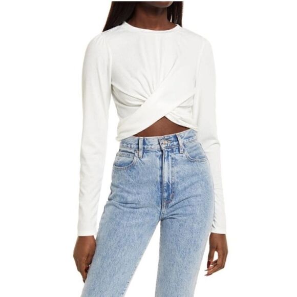 Lulus | Pretty Thoughts Crop Twist Front Top In White - Picture 1 of 3
